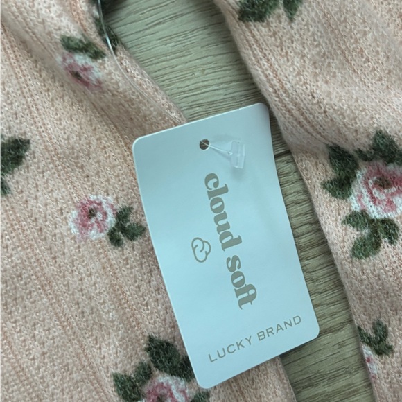 NWT Lucky Brand Pointelle Floral Pink Long Sleeve Button Up Cottagecore Shirt - Picture 4 of 14